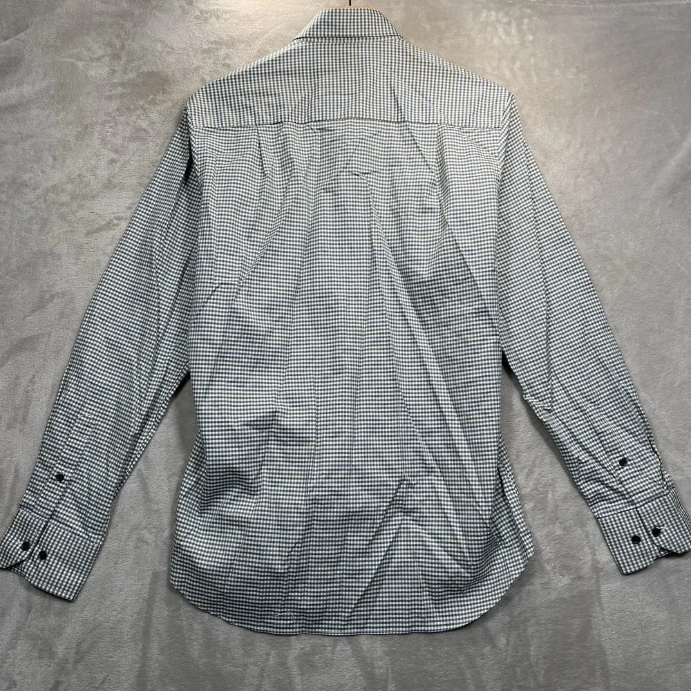 David Donahue Button Up Dress Shirt Mens M Blue Green Check Cotton Long Sleeve